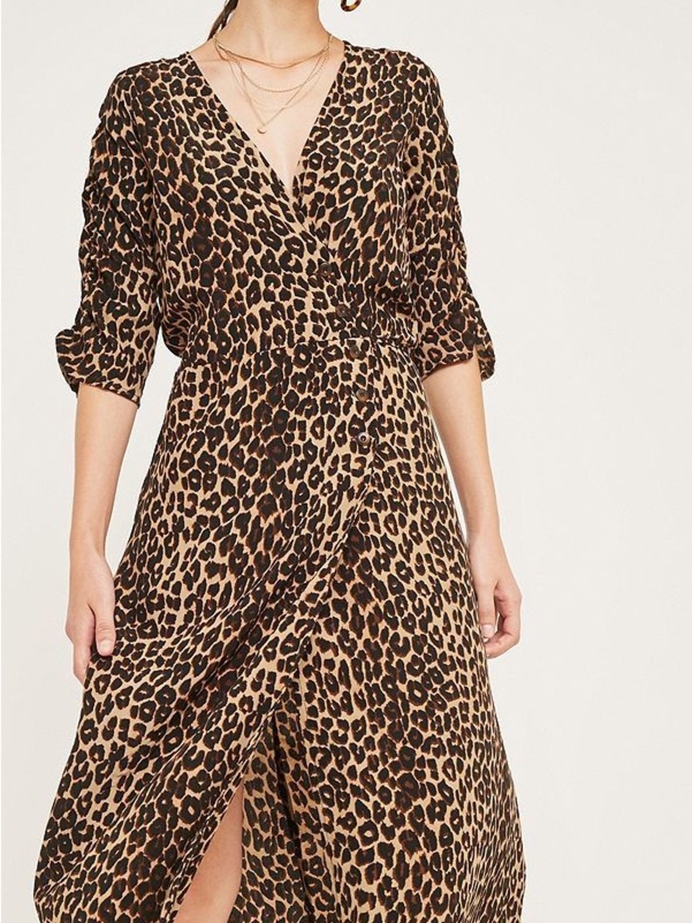Faithfull the Brand Anne Marie Leopard Midi Wrap Dress Animal Print M